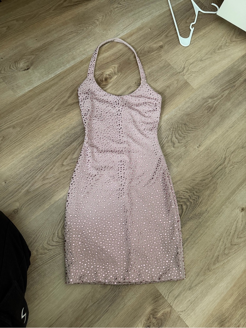 Oh Polly Dusty Pink Crystal Halter Mini Dress
